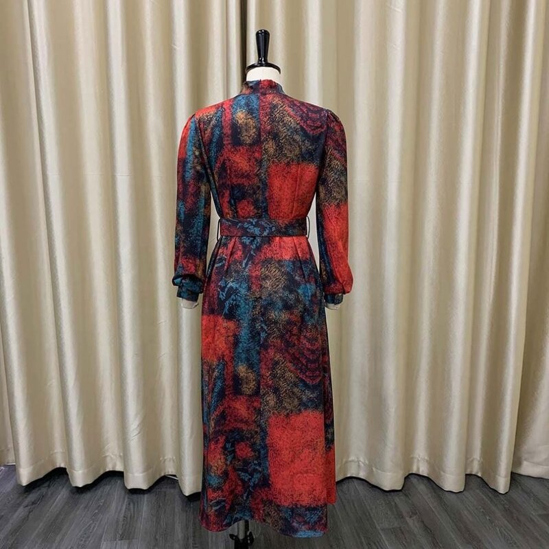 Office Pleated Dress Manufacturer - OEM Plus Size Casual High Waist With Belt Print Office Pleated Dress Clothing