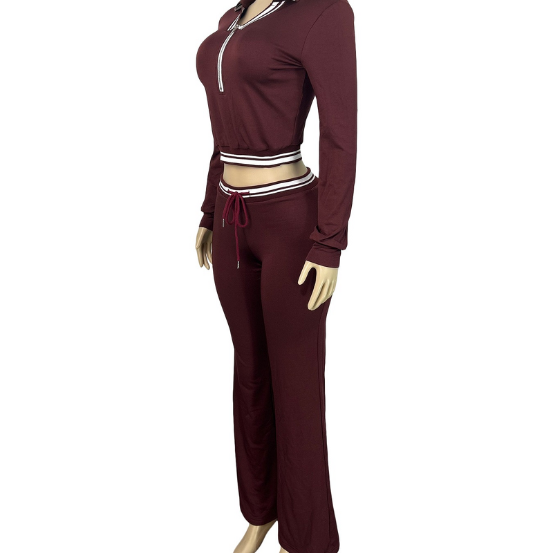 Sports Set Factory - OEM Summer Solid European American Lapel Half Zipper Drawstring Wide Leg