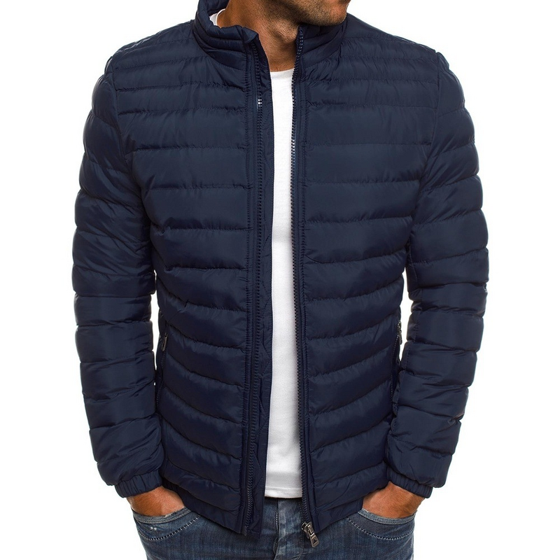 Windproof Jacket Manufacturer - OEM Men's Winter Stand-Up Collar Solid Color Cotton Blend Windproof Casual Jacket