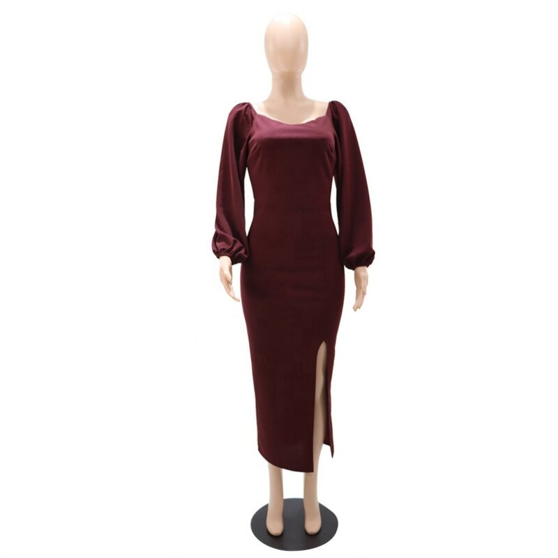 Bodycon Dress Manufacturer - OEM Slim Sexy Backless Split Lantern Sleeve Bodycon Dress Office Women Formal Work