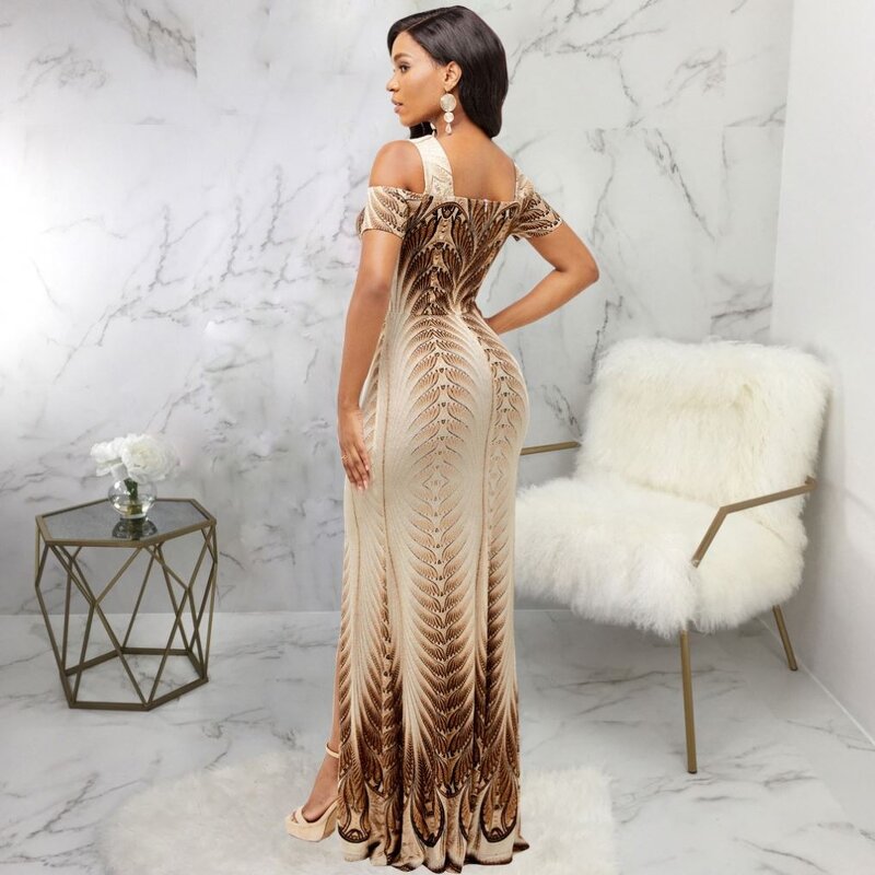 Digital Print Dress Manufacturer - OEM Sexy Digital Print Off Shoulder Long Dresses Women Party Dress for Girl Clothing Sets