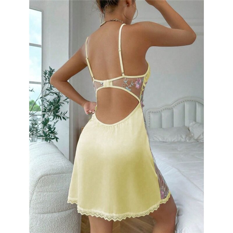 Nightdress Manufacturer - OEM Fashion sexy halter lace backless see-through dress home nightdress woman