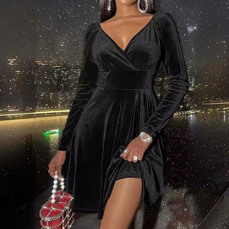 Long-Sleeved Dress Factory - OEM 2025 Christmas Fashion V-Neck Firm Control