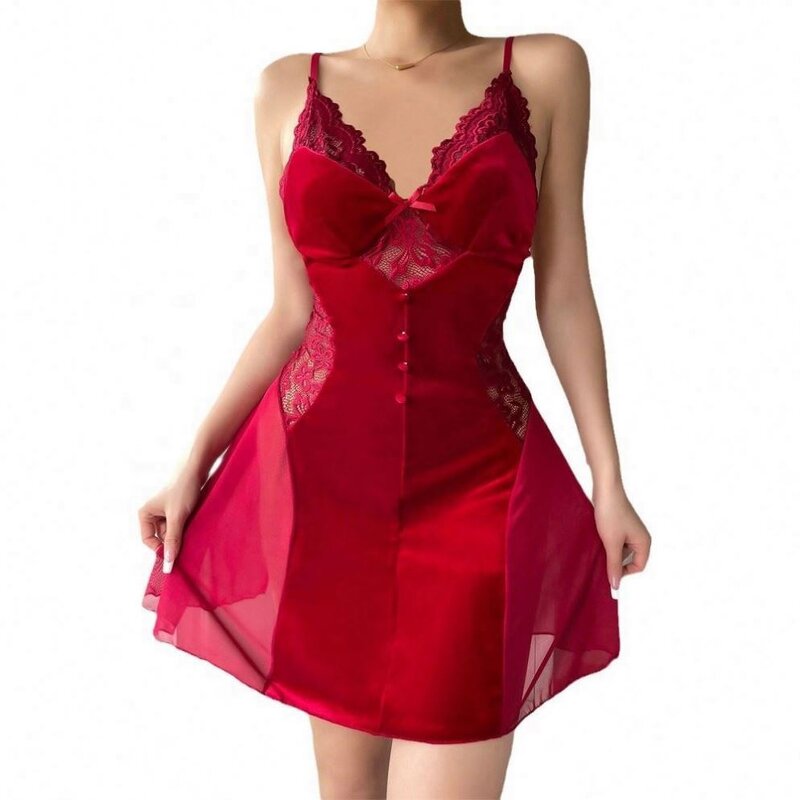 Nightgowns Factory - OEM 2024 Modal Split Sleep Lace Sexy Lingerie Night Dress