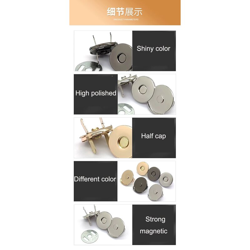 Magnetic Button Factory - OEM/ODM Professional 18mm 14mm10mm Round Metal Strong Press for Bags