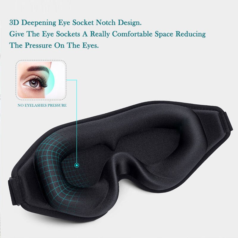Sleep Eye Mask Factory - Adjustable Strip Nose Wing Soft Black Blindfold