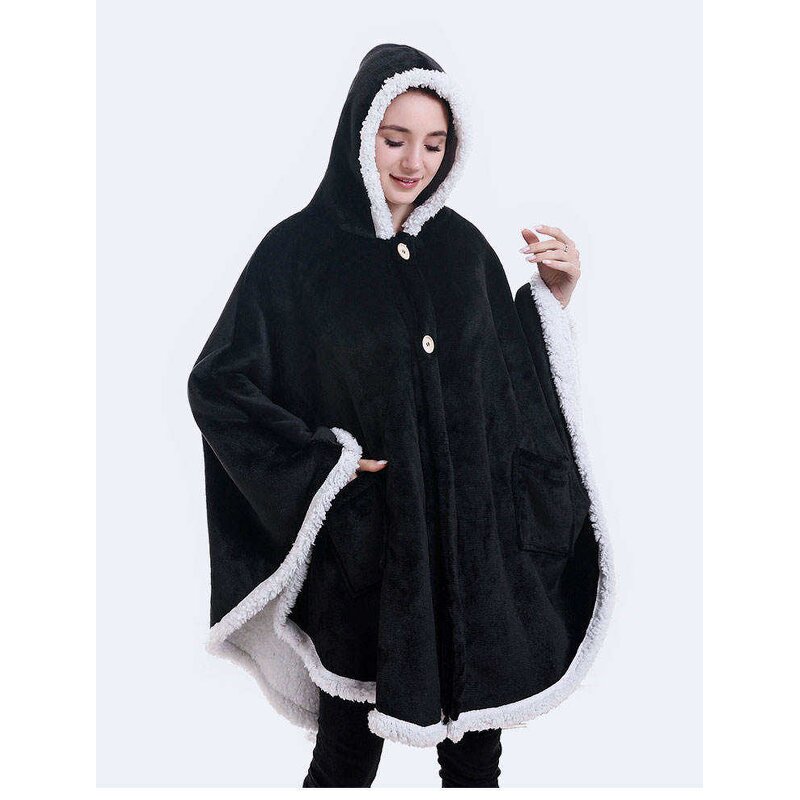 Hooded Blanket Manufacturer - Flannel Sherpa Wearable Lounger Robe