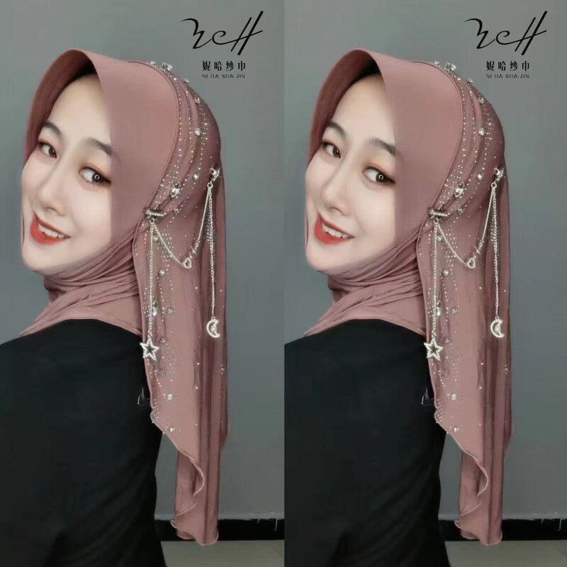 Hard Brim Hijab Factory - OEM/ODM with Star Moon Golden Yarn Fabric From Manufacturer