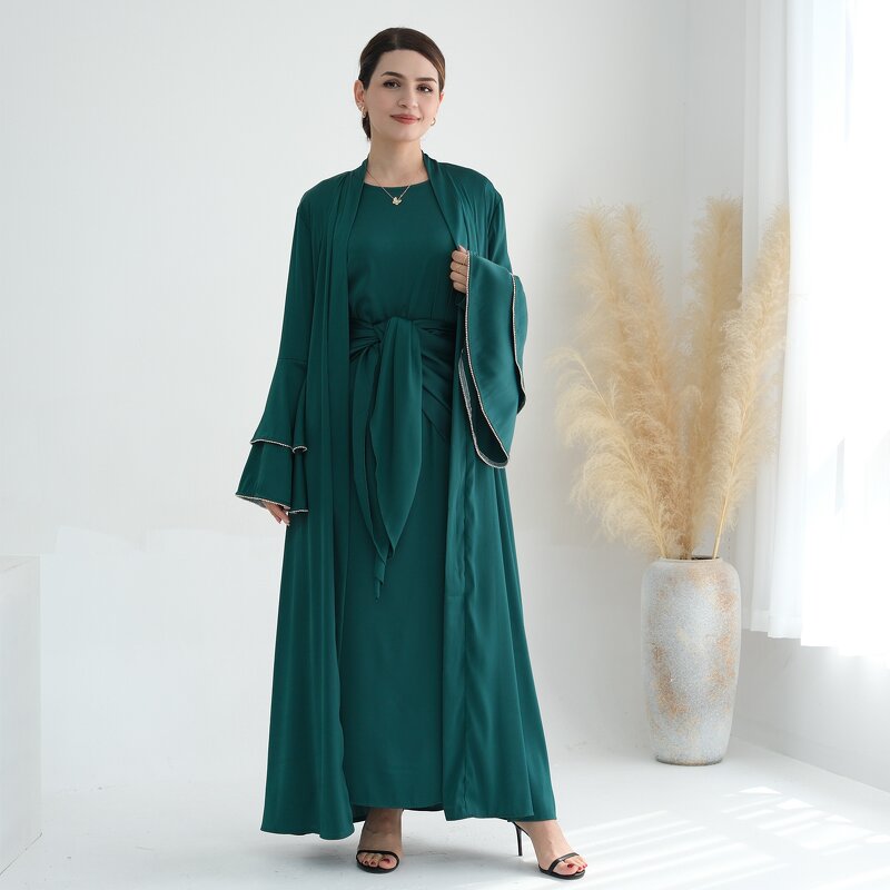 Ramadan Kaftan Factory - OEM/ODM 2024 Ruffle Sleeves Open Cardigan Kimono Islamic Clothing