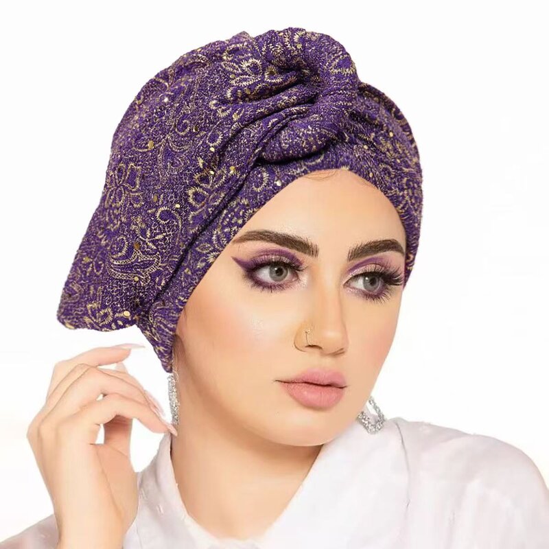 Turban Hat Factory - OEM/ODM Wholesale Women's Sequins Crinkle Fabric Ethnic Button