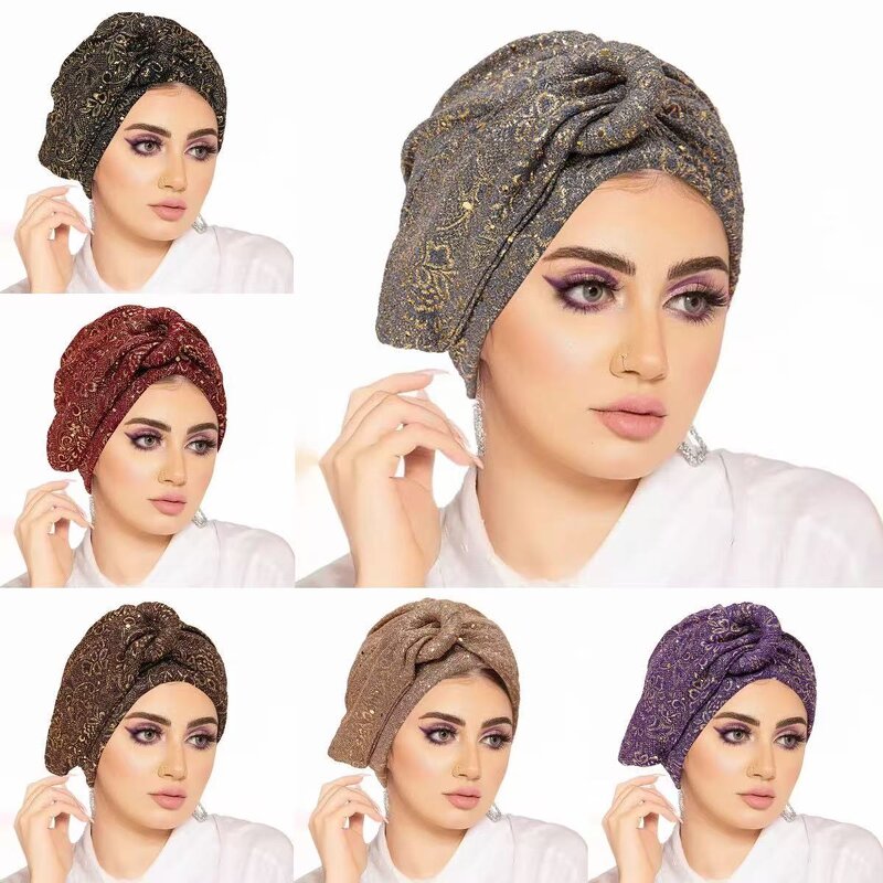 Turban Hat Factory - OEM/ODM Wholesale Women's Sequins Crinkle Fabric Ethnic Button