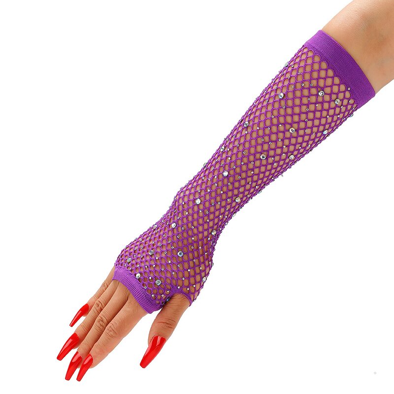 Fingerless Gloves Factory - OEM/ODM Adult Mesh Fishnet Rhinestones Sparkling Stretchy