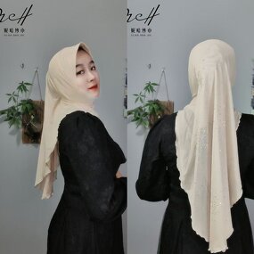 Rhinestone Hijab Manufacturer - OEM/ODM Embroidered with Tail Veil Breathable MeshDouble Layer