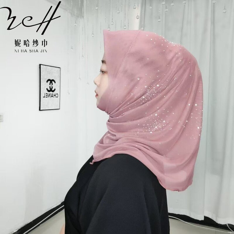 Hijab Cap Manufacturer - OEM/ODM for Women Double Layer Sparkle Rhinestone Soft Brim