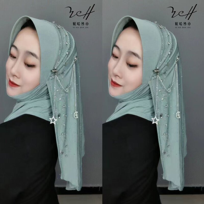 Hard Brim Hijab Factory - OEM/ODM with Star Moon Golden Yarn Fabric From Manufacturer