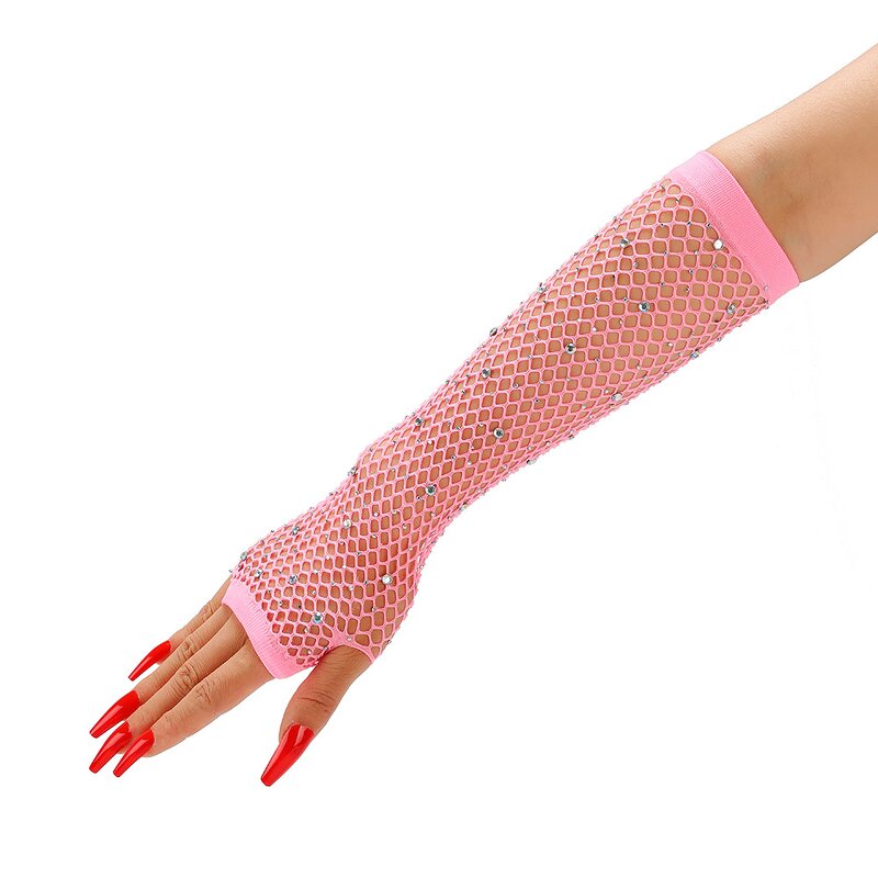 Fingerless Gloves Factory - OEM/ODM Adult Mesh Fishnet Rhinestones Sparkling Stretchy