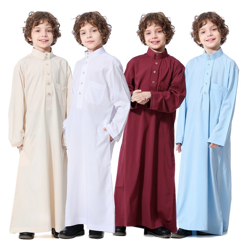 Boys Thobe Factory - OEM/ODM In Stock Teen Arabic Style Solid-Colored Robe