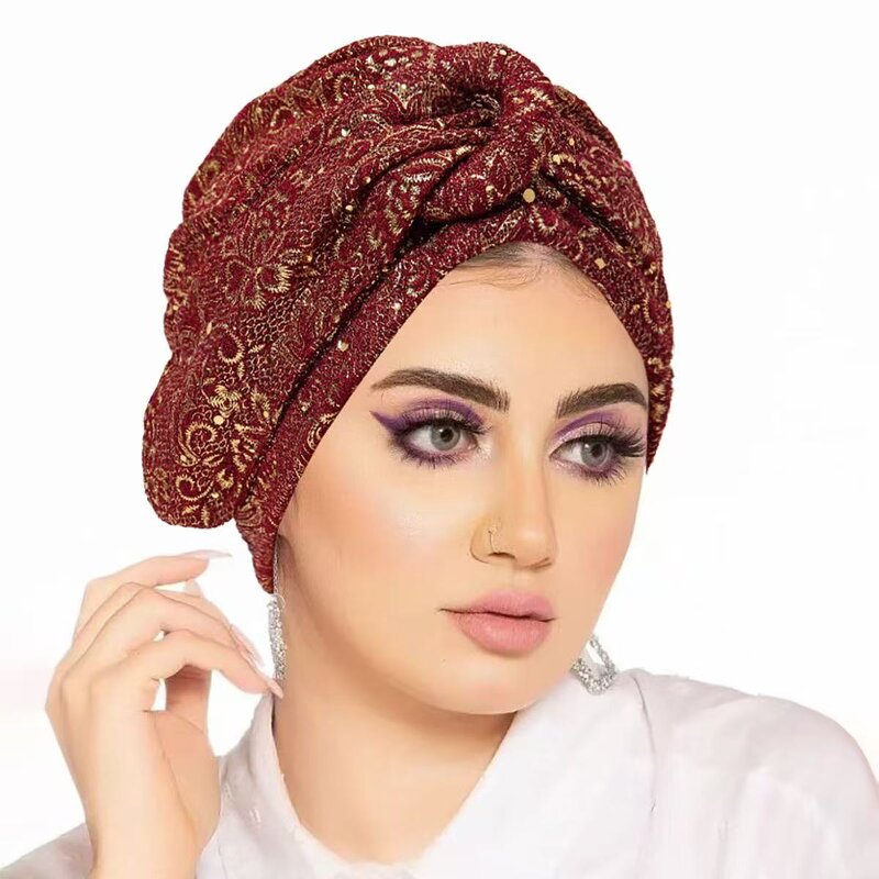 Turban Hat Factory - OEM/ODM Wholesale Women's Sequins Crinkle Fabric Ethnic Button