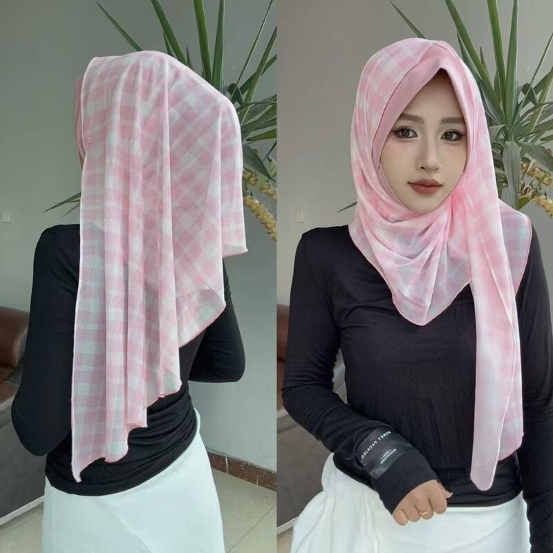 Hijab Scarf Factory - OEM/ODM New Design Chiffon Breathable Grid Print Head Cover