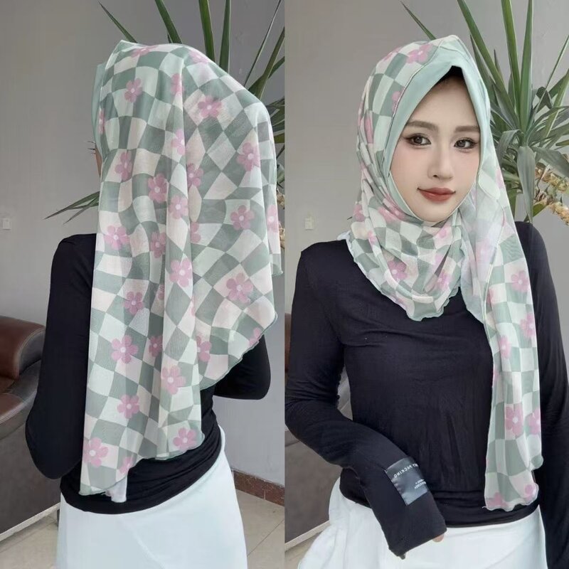 Hijab Scarf Factory - OEM/ODM New Design Chiffon Breathable Grid Print Head Cover