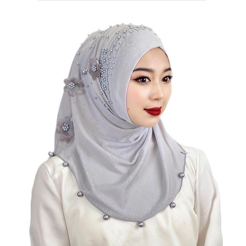 Long Tail Hijab Manufacturer - OEM/ODM Elegant Plain with Beaded Rhinestone Embellishments