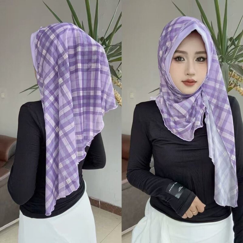 Hijab Scarf Factory - OEM/ODM New Design Chiffon Breathable Grid Print Head Cover