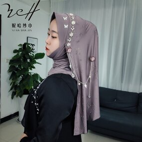 Solid Color Hijab Manufacturer - OEM/ODM Luxury with Intricate Beadwork Crystal Rhinestone