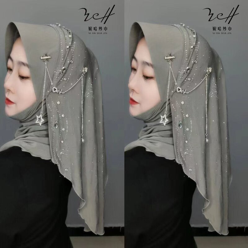 Hard Brim Hijab Factory - OEM/ODM with Star Moon Golden Yarn Fabric From Manufacturer
