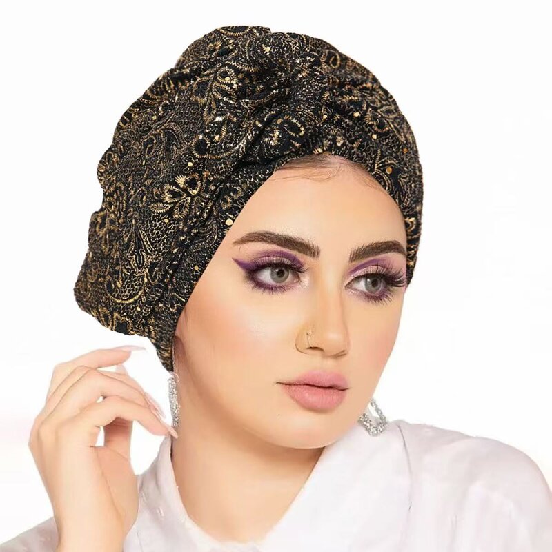 Turban Hat Factory - OEM/ODM Wholesale Women's Sequins Crinkle Fabric Ethnic Button