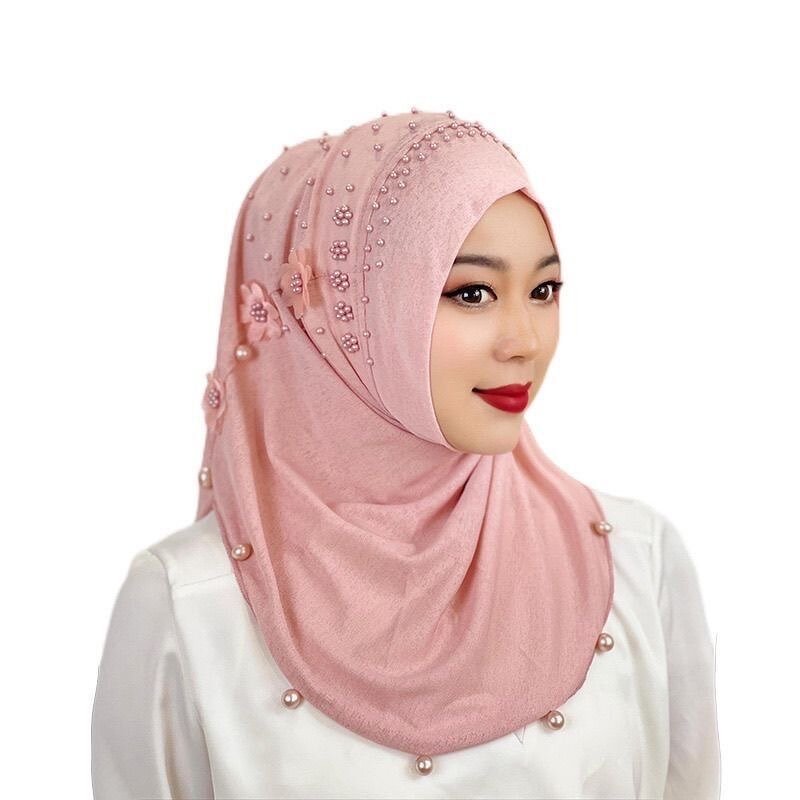 Long Tail Hijab Manufacturer - OEM/ODM Elegant Plain with Beaded Rhinestone Embellishments