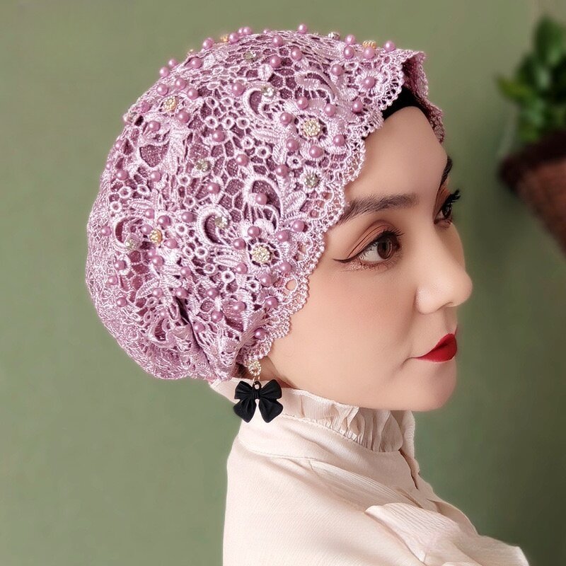 Hijab Cap Factory - OEM/ODM Luxury Hand-Embroidered Beaded Floral Heavy Craftsmanship