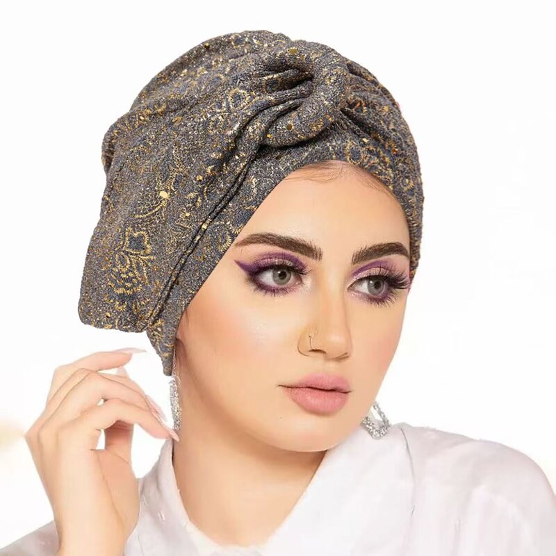 Turban Hat Factory - OEM/ODM Wholesale Women's Sequins Crinkle Fabric Ethnic Button