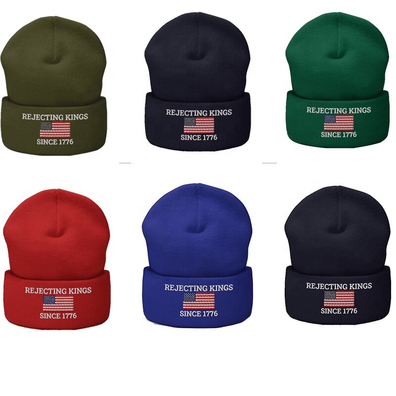 USA Flag Beanie Manufacturer - OEM/ODM Wholesale Cheap REJECTING KINGS 1776 Unisex Y2K Acrylic