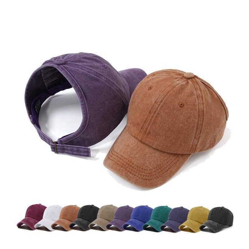 Ponytail Baseball Cap Manufacturer - OEM/ODM Wholesale Embroidery Acid Washed Vintage Distressed