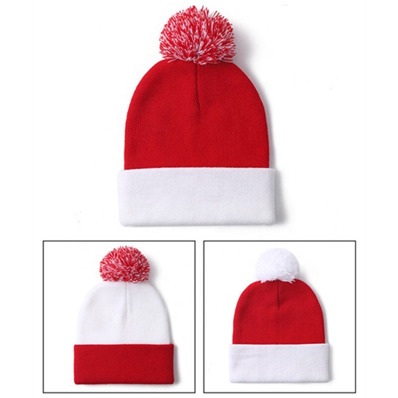 Christmas Knitted Hat Manufacturer - OEM/ODM Winter Slouchy Red White Acrylic Cuffed with Pom