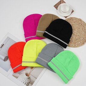 Reflective Beanies Factory - OEM/ODM Wholesale Custom Solid Acrylic Knitted with Reflective Strip