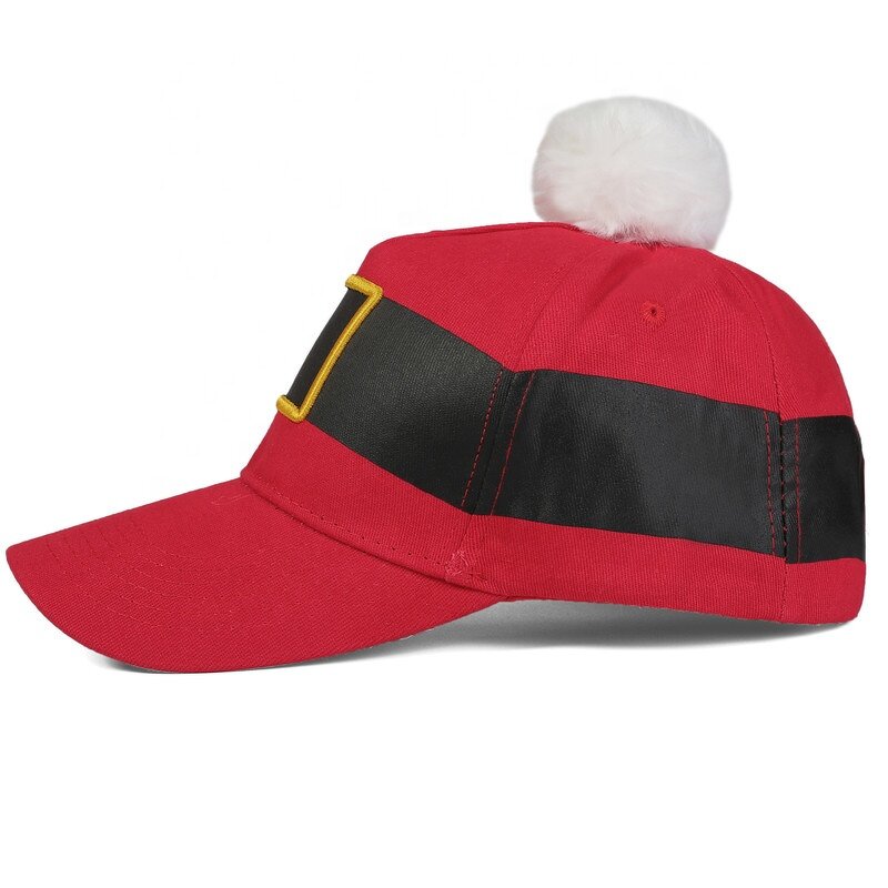 Santa Baseball Cap Factory - OEM/ODM Newest Embroidery Logo 5 Panel Red & White Pom Cap