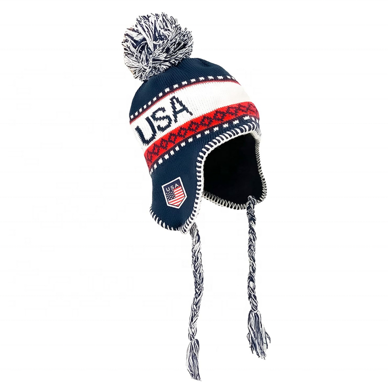 Earmuffs Hat Factory - OEM/ODM Custom Jacquard Logo USA Acrylic Women Winter Knitted