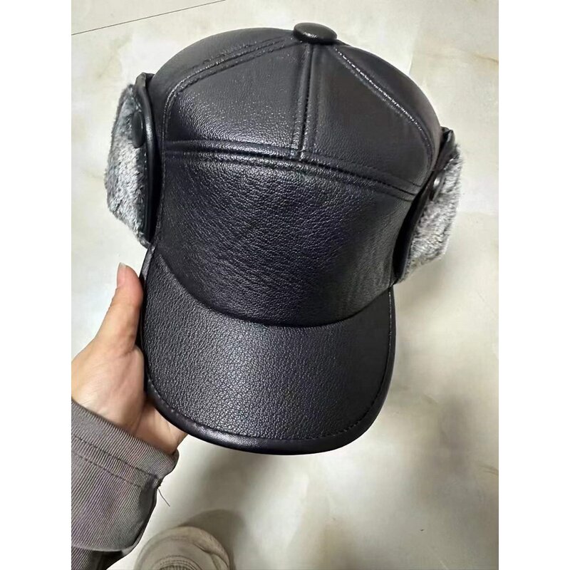 Earmuffs Hats Manufacturer - OEM/ODM Wholesale Middle Aged Men Leather Warm PU Windproof Baseball