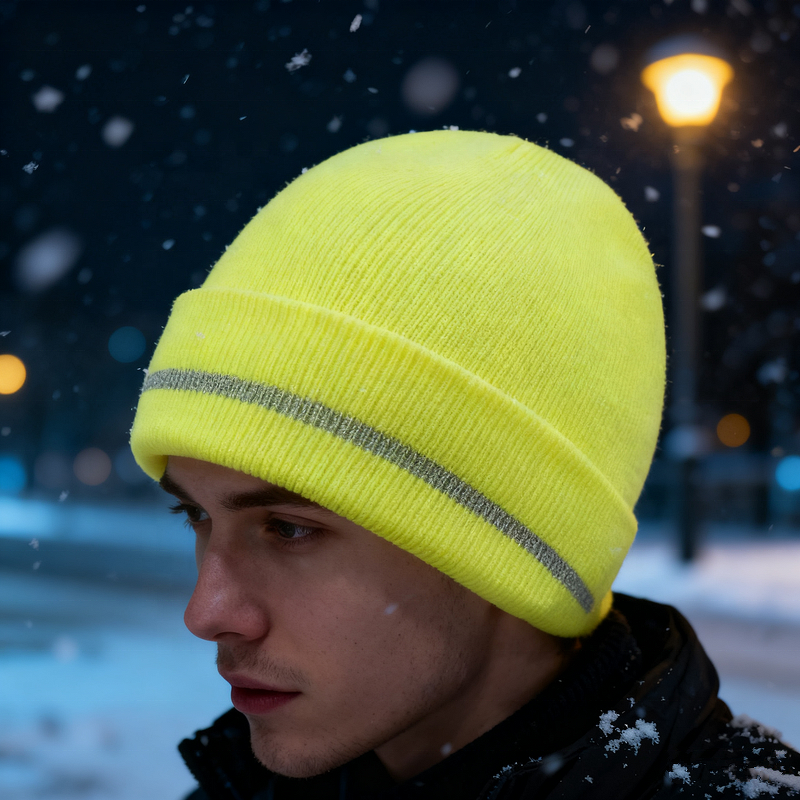 Reflective Beanies Factory - OEM/ODM Wholesale Custom Solid Acrylic Knitted with Reflective Strip