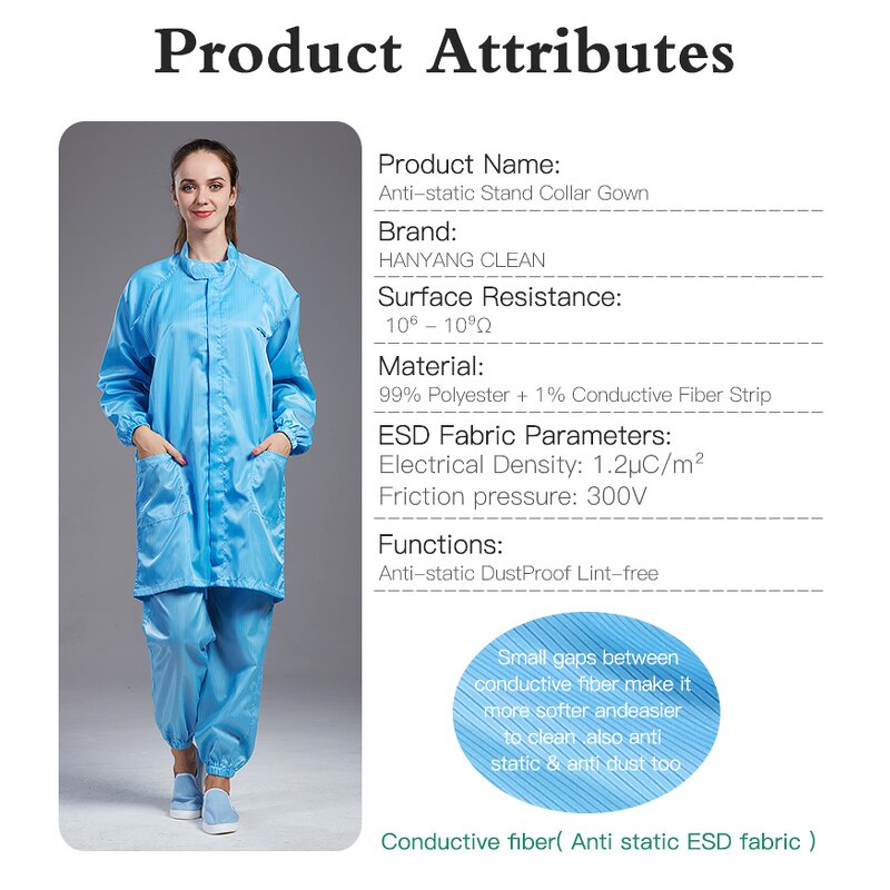 ESD Labcoat Manufacturer - OEM/ODM H-1120 Unisex Button Closure Polyester Conductive Fiber