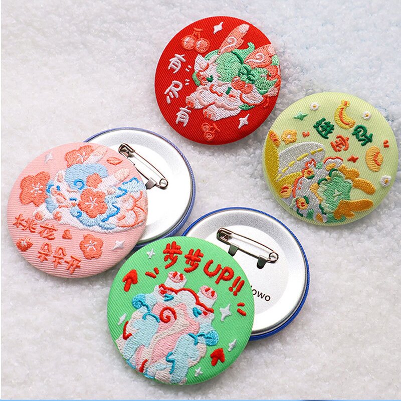 Button Pin Badge Manufacturer - Custom Logo Soft Plush Embroidery Tin