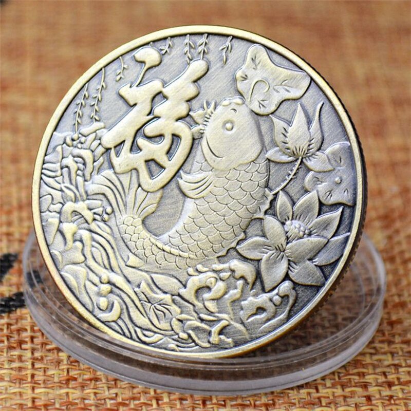 Commemorative Coin Supplier - Custom Koi Fish Antique Bronze Plated Gift