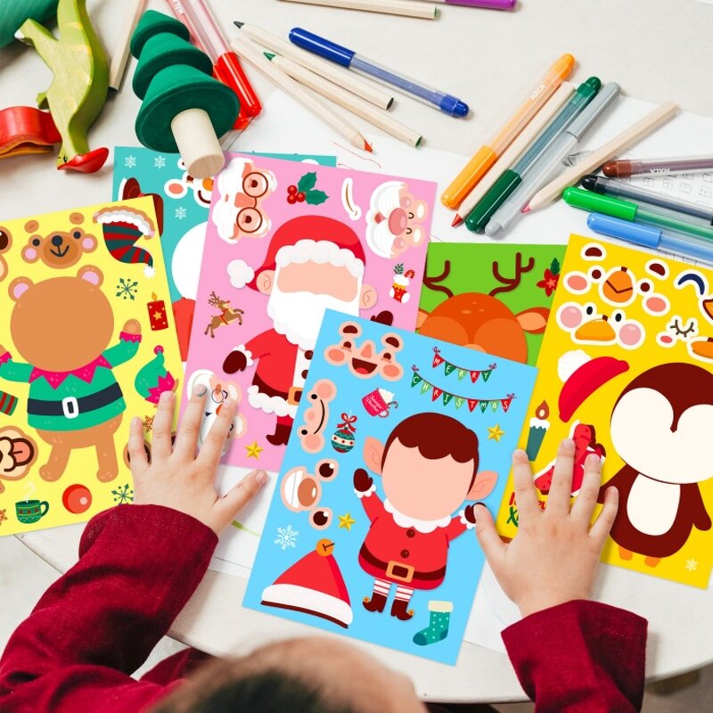 Puzzle Sticker Label Factory - Kids DIY Carton Make-a-Face Christmas Party