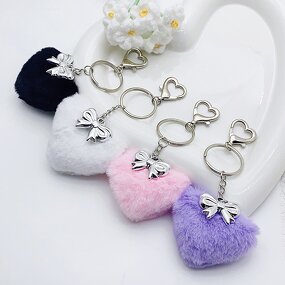 Plush Keychain Manufacturer - Cute Heart Shaped Bag Pendant Fluffy Pom Pom