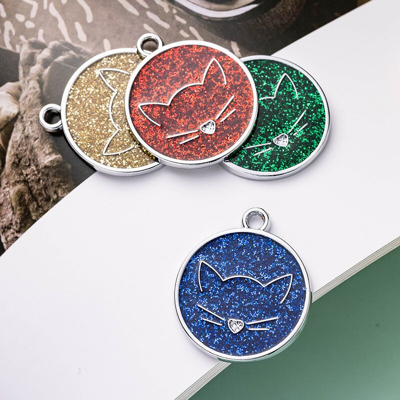 Pet Collar Name Tag Manufacturer - Cute Glitter Cat Sublimation Blank Metal