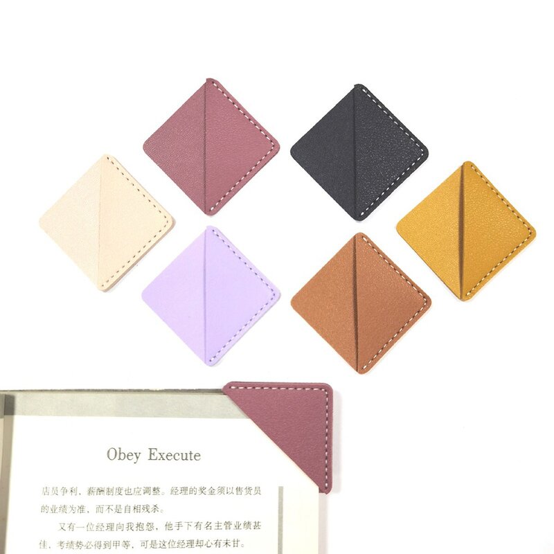 Corner Bookmark Supplier - Small PU Leather Retro Square Book Mark Clip