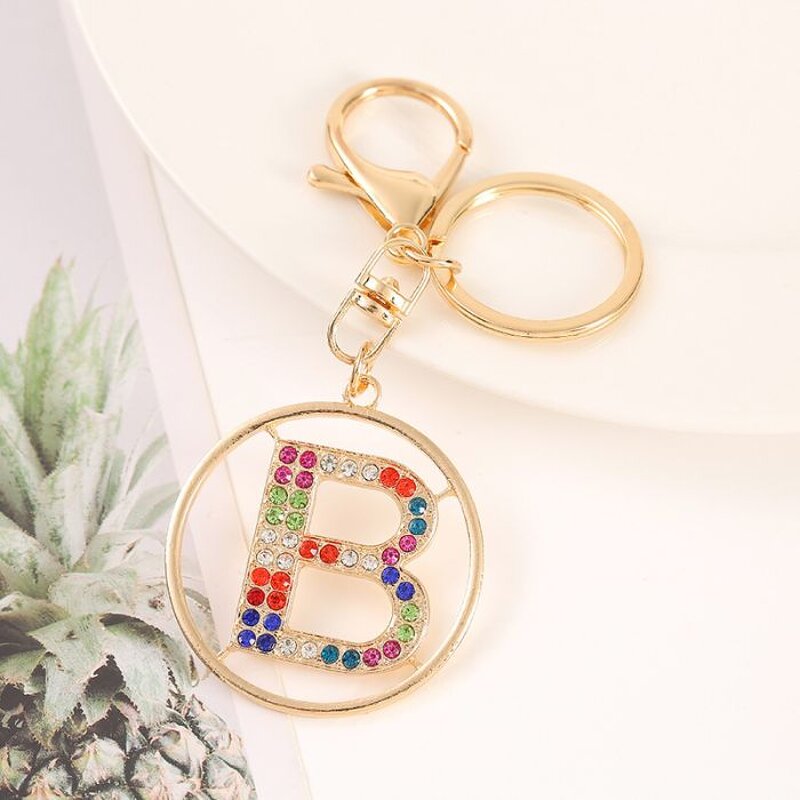 Key Chain Manufacturer - Gold Rhinestone Metal Hollow Alphabet Initial Letter
