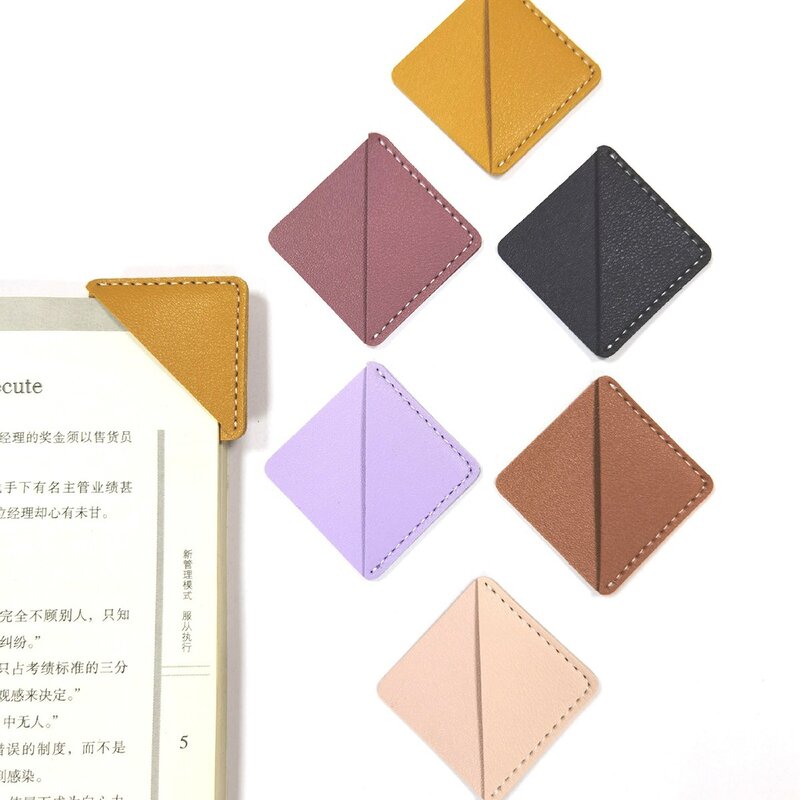 Corner Bookmark Supplier - Small PU Leather Retro Square Book Mark Clip