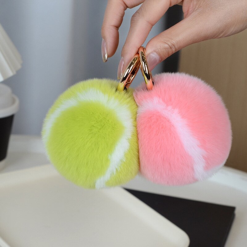 Plush Ball Keychain Manufacturer - Cute Tennis Kawaii Fluffy Pom Pom for Girls